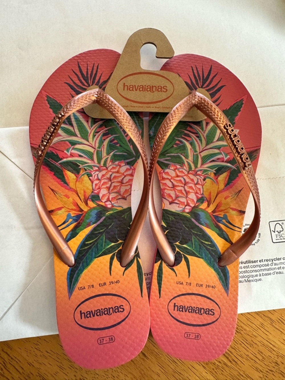 Havaianas Pineapple Tropical Flip Flops - Coral, Rose Gold